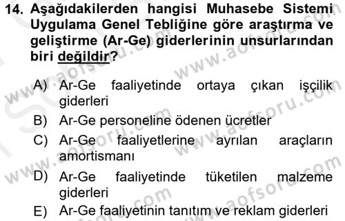 Envanter ve Bilanço Dersi 2016 - 2017 Yılı (Final) Dönem Sonu Sınavı 14. Soru