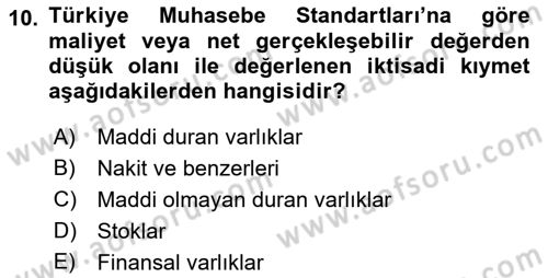 Envanter ve Bilanço Dersi 2017 - 2018 Yılı 3 Ders Sınavı 10. Soru