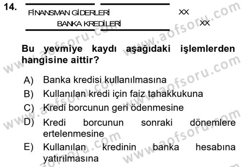 Envanter ve Bilanço Dersi 2017 - 2018 Yılı 3 Ders Sınavı 14. Soru