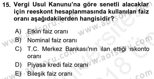 Envanter ve Bilanço Dersi 2017 - 2018 Yılı 3 Ders Sınavı 15. Soru