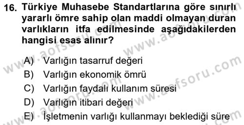 Envanter ve Bilanço Dersi 2017 - 2018 Yılı 3 Ders Sınavı 16. Soru