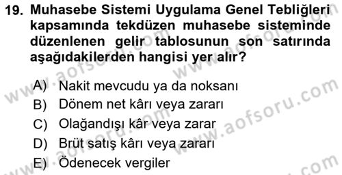 Envanter ve Bilanço Dersi 2017 - 2018 Yılı 3 Ders Sınavı 19. Soru