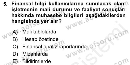 Envanter ve Bilanço Dersi 2017 - 2018 Yılı 3 Ders Sınavı 5. Soru