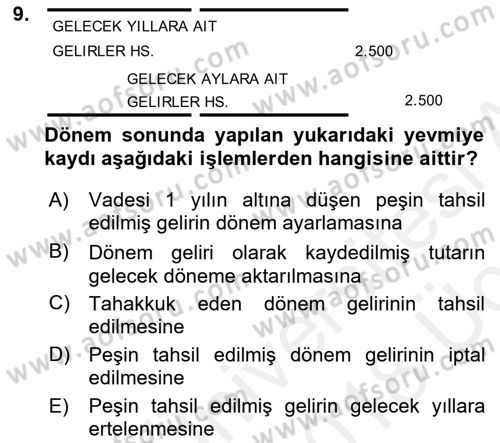 Envanter ve Bilanço Dersi 2017 - 2018 Yılı 3 Ders Sınavı 9. Soru