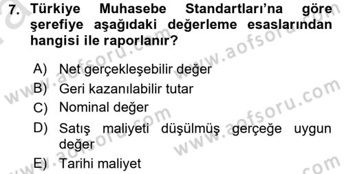 Envanter ve Bilanço Dersi 2017 - 2018 Yılı (Vize) Ara Sınavı 7. Soru