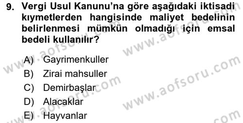 Envanter ve Bilanço Dersi 2017 - 2018 Yılı (Vize) Ara Sınavı 9. Soru