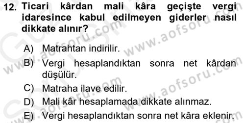 Envanter ve Bilanço Dersi 2017 - 2018 Yılı (Final) Dönem Sonu Sınavı 12. Soru