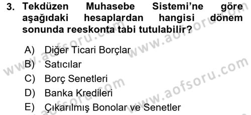 Envanter ve Bilanço Dersi 2017 - 2018 Yılı (Final) Dönem Sonu Sınavı 3. Soru