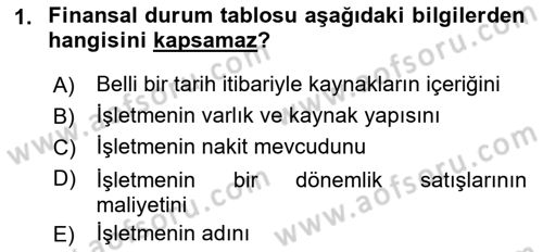 Envanter ve Bilanço Dersi 2018 - 2019 Yılı 3 Ders Sınavı 1. Soru