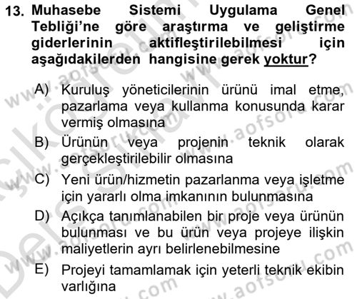 Envanter ve Bilanço Dersi 2018 - 2019 Yılı 3 Ders Sınavı 13. Soru