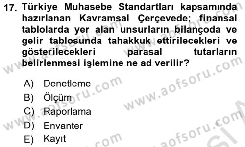 Envanter ve Bilanço Dersi 2018 - 2019 Yılı 3 Ders Sınavı 17. Soru