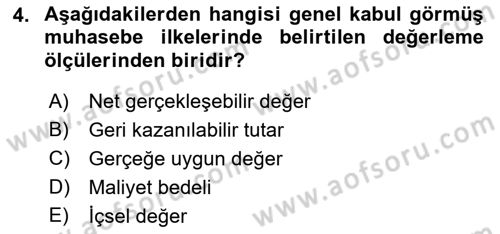 Envanter ve Bilanço Dersi 2018 - 2019 Yılı 3 Ders Sınavı 4. Soru