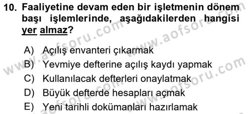 Envanter ve Bilanço Dersi 2018 - 2019 Yılı (Vize) Ara Sınavı 10. Soru