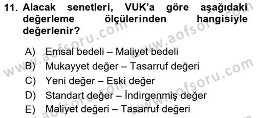 Envanter ve Bilanço Dersi 2018 - 2019 Yılı (Vize) Ara Sınavı 11. Soru