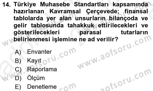 Envanter ve Bilanço Dersi 2018 - 2019 Yılı (Vize) Ara Sınavı 14. Soru