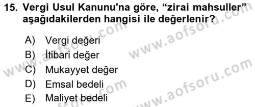 Envanter ve Bilanço Dersi 2018 - 2019 Yılı (Vize) Ara Sınavı 15. Soru