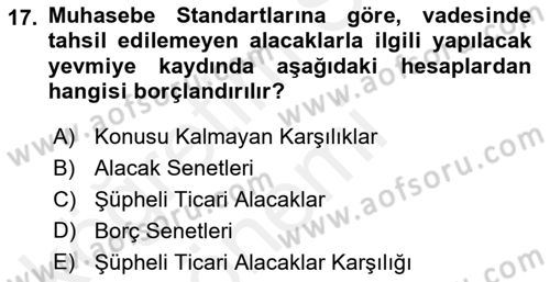 Envanter ve Bilanço Dersi 2018 - 2019 Yılı (Vize) Ara Sınavı 17. Soru