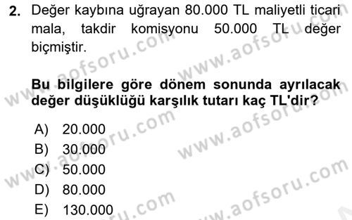 Envanter ve Bilanço Dersi 2018 - 2019 Yılı (Vize) Ara Sınavı 2. Soru