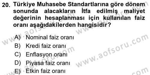 Envanter ve Bilanço Dersi 2018 - 2019 Yılı (Vize) Ara Sınavı 20. Soru