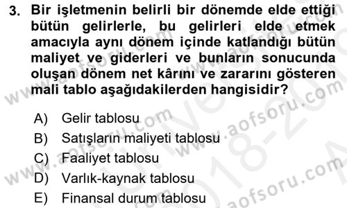 Envanter ve Bilanço Dersi 2018 - 2019 Yılı (Vize) Ara Sınavı 3. Soru