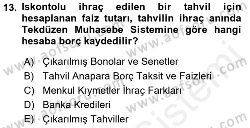 Envanter ve Bilanço Dersi 2018 - 2019 Yılı (Final) Dönem Sonu Sınavı 13. Soru