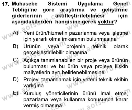 Envanter ve Bilanço Dersi 2018 - 2019 Yılı (Final) Dönem Sonu Sınavı 17. Soru