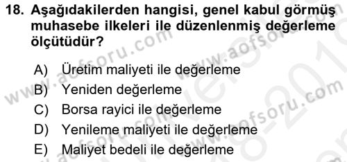 Envanter ve Bilanço Dersi 2018 - 2019 Yılı (Final) Dönem Sonu Sınavı 18. Soru