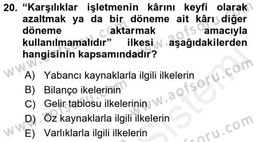 Envanter ve Bilanço Dersi 2018 - 2019 Yılı (Final) Dönem Sonu Sınavı 20. Soru