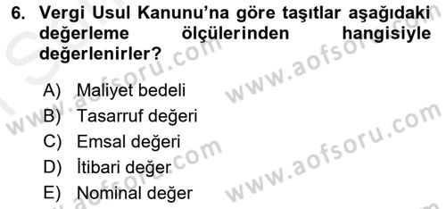 Envanter ve Bilanço Dersi 2018 - 2019 Yılı (Final) Dönem Sonu Sınavı 6. Soru