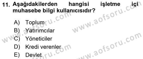 Envanter ve Bilanço Dersi 2018 - 2019 Yılı Yaz Okulu Sınavı 11. Soru