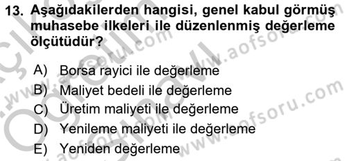 Envanter ve Bilanço Dersi 2018 - 2019 Yılı Yaz Okulu Sınavı 13. Soru