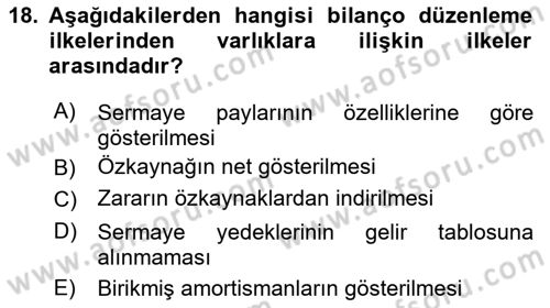 Envanter ve Bilanço Dersi 2018 - 2019 Yılı Yaz Okulu Sınavı 18. Soru