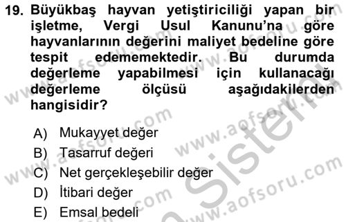 Envanter ve Bilanço Dersi 2018 - 2019 Yılı Yaz Okulu Sınavı 19. Soru