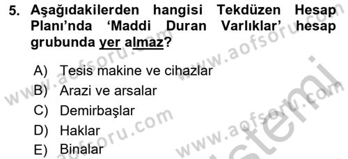 Envanter ve Bilanço Dersi 2018 - 2019 Yılı Yaz Okulu Sınavı 5. Soru