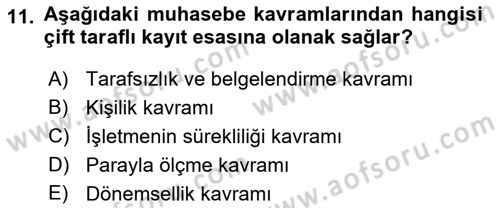 Envanter ve Bilanço Dersi 2019 - 2020 Yılı (Vize) Ara Sınav Soruları 11. Soru