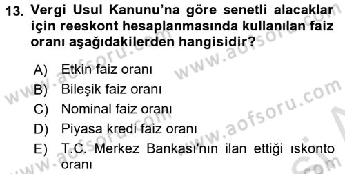 Envanter ve Bilanço Dersi 2019 - 2020 Yılı (Vize) Ara Sınav Soruları 13. Soru