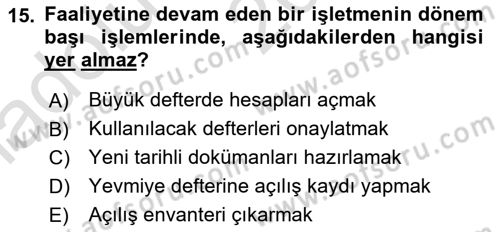 Envanter ve Bilanço Dersi 2019 - 2020 Yılı (Vize) Ara Sınav Soruları 15. Soru