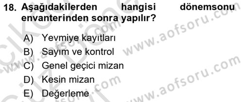 Envanter ve Bilanço Dersi 2019 - 2020 Yılı (Vize) Ara Sınav Soruları 18. Soru