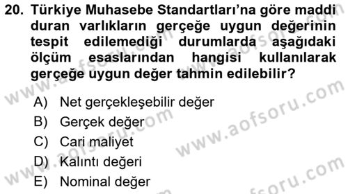 Envanter ve Bilanço Dersi Ara Sınavı Deneme Sınav Soruları 20. Soru