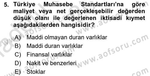 Envanter ve Bilanço Dersi Ara Sınavı Deneme Sınav Soruları 5. Soru