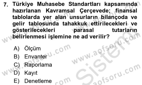 Envanter ve Bilanço Dersi Ara Sınavı Deneme Sınav Soruları 7. Soru