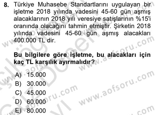 Envanter ve Bilanço Dersi 2019 - 2020 Yılı (Vize) Ara Sınav Soruları 8. Soru