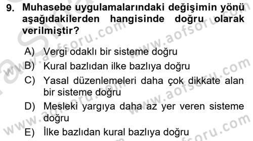 Envanter ve Bilanço Dersi 2019 - 2020 Yılı (Vize) Ara Sınav Soruları 9. Soru