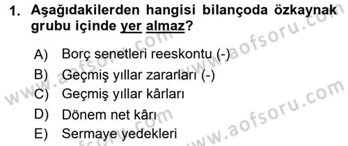 Envanter ve Bilanço Dersi 2019 - 2020 Yılı (Final) Dönem Sonu Sınav Soruları 1. Soru