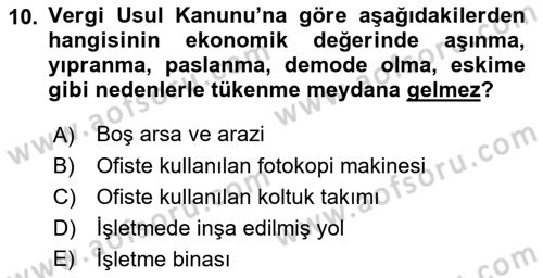 Envanter ve Bilanço Dersi 2019 - 2020 Yılı (Final) Dönem Sonu Sınav Soruları 10. Soru