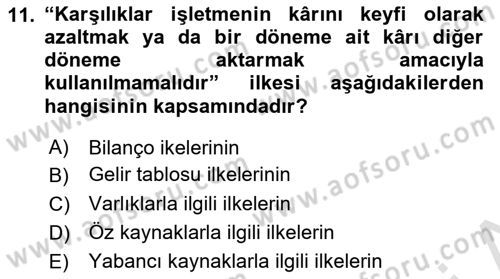 Envanter ve Bilanço Dersi 2019 - 2020 Yılı (Final) Dönem Sonu Sınav Soruları 11. Soru