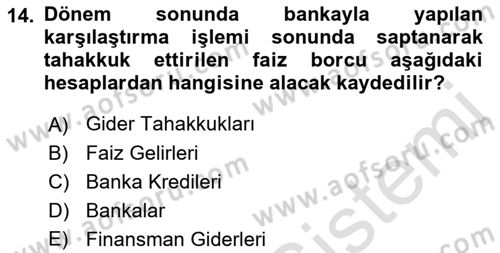 Envanter ve Bilanço Dersi 2019 - 2020 Yılı (Final) Dönem Sonu Sınav Soruları 14. Soru