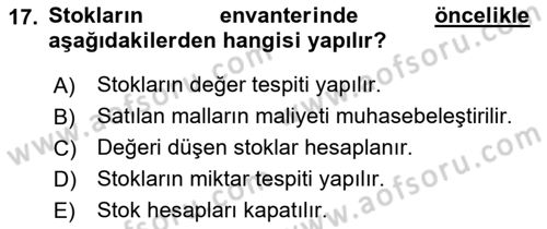 Envanter ve Bilanço Dersi 2019 - 2020 Yılı (Final) Dönem Sonu Sınav Soruları 17. Soru