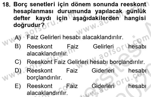 Envanter ve Bilanço Dersi 2019 - 2020 Yılı (Final) Dönem Sonu Sınav Soruları 18. Soru