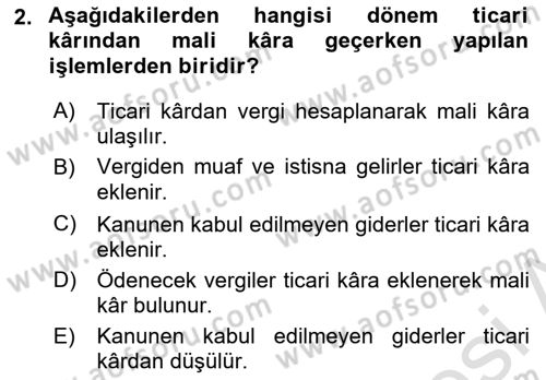 Envanter ve Bilanço Dersi 2019 - 2020 Yılı (Final) Dönem Sonu Sınav Soruları 2. Soru
